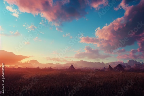 Fotobehang Cinematic beautiful sunset sunrise over the mountains