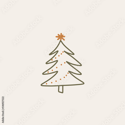 Boho minimalist vector and drawn simple Christmas trees isolated on a light background
