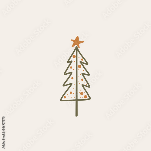 Boho minimalist vector and drawn simple Christmas trees isolated on a light background