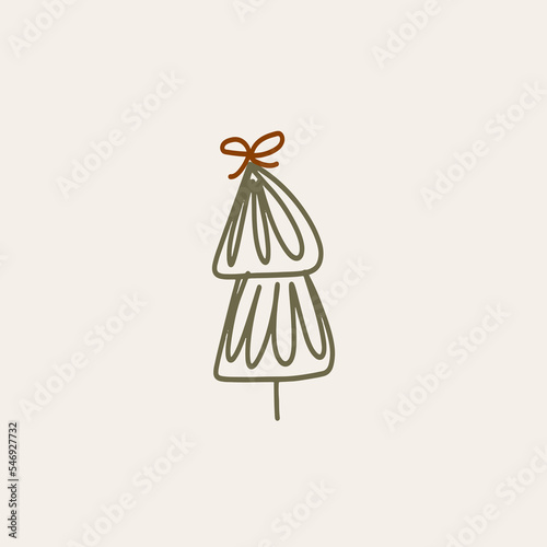 Boho minimalist vector and drawn simple Christmas trees isolated on a light background