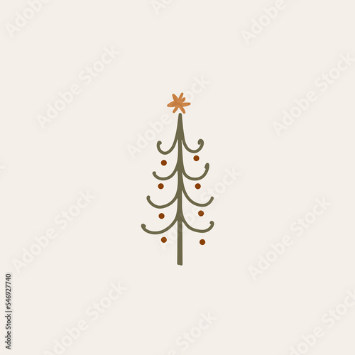 Boho minimalist vector and drawn simple Christmas trees isolated on a light background