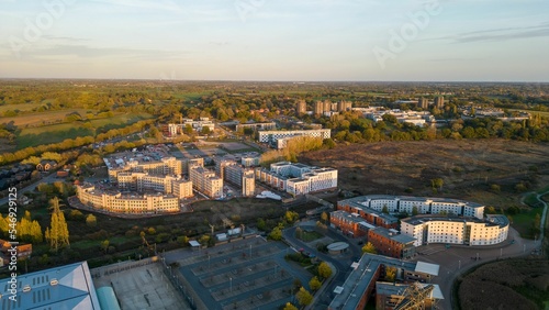 Konstfotografi Aerial view of the University of Essex during sunset in Colchester, England