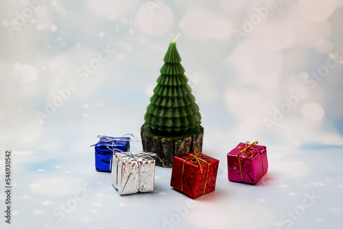 candle christmas tree and gifts