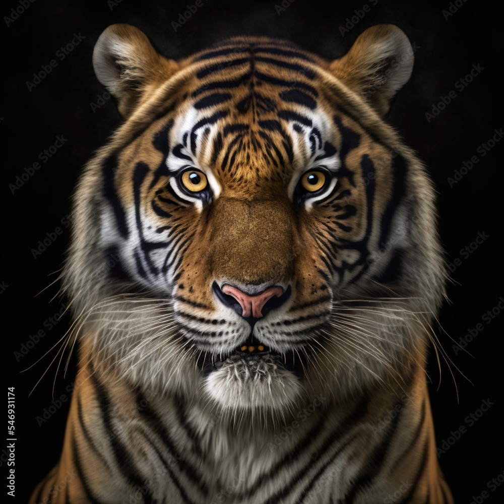 Perfekter Tiger isoliert auf schwarzem Hintergrund