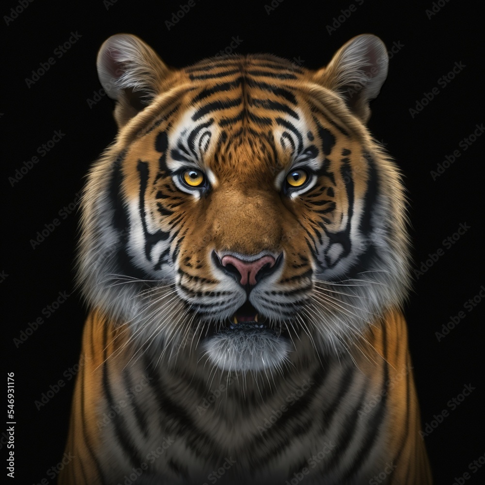 Fototapeta premium Perfekter Tiger isoliert auf schwarzem Hintergrund