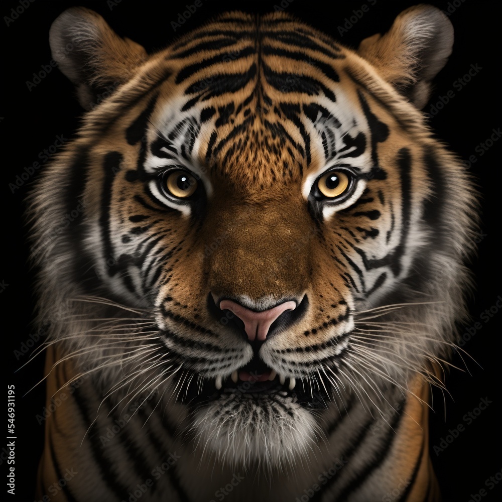 Obraz premium Perfekter Tiger isoliert auf schwarzem Hintergrund