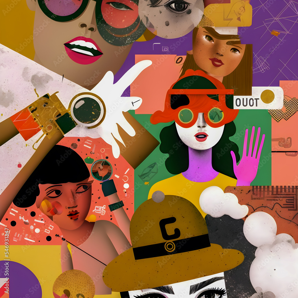 Collage Fun Art, 80s and 90s style Background Illustartion, Pop-Art ...