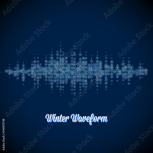 Christmas music waveform made of different scattered snowflakes