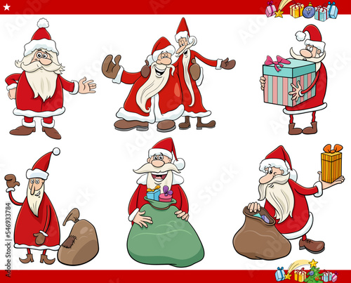 cartoon Santa Clauses characters set on Christmas time