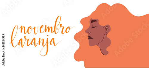 Novembro Laranja translation from portuguese November Orange, Brazil campaign for tinnitus awareness. Latina woman with orange hair illustration vector