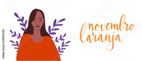 Novembro Laranja translation from portuguese November Orange, Brazil campaign for tinnitus awareness. Latina woman illustration vector