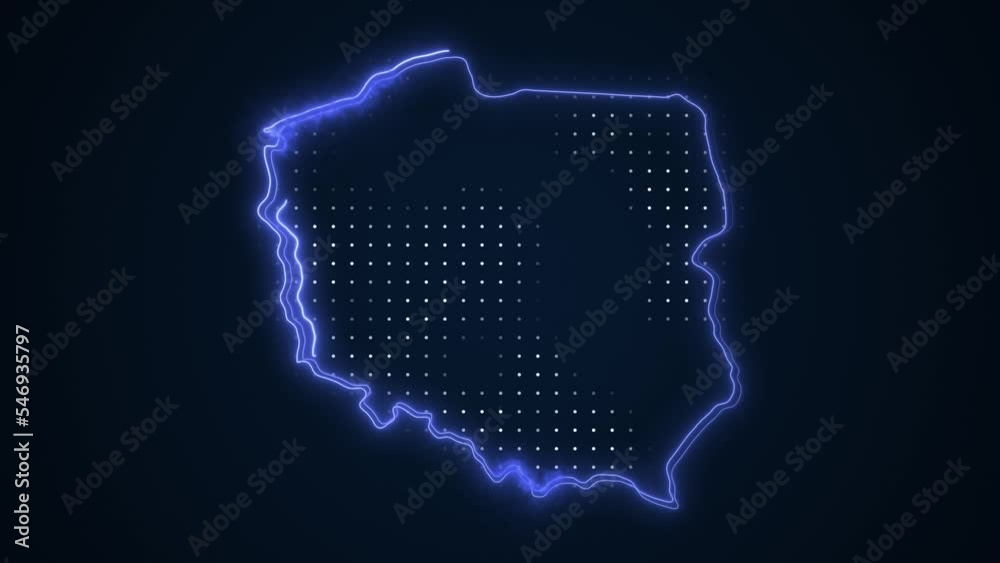 Neon Blue Poland Map Borders Outline Loop Background