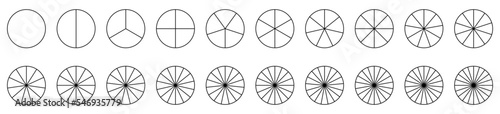 Segment slice icons set. Vector round 20 section. Pie charts icon.