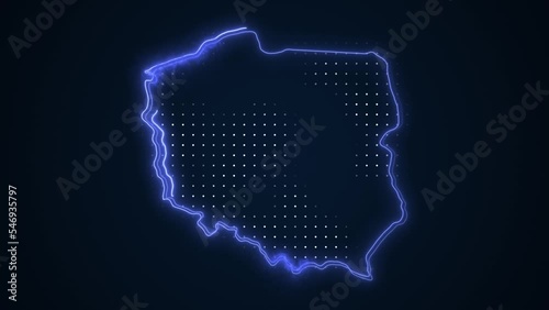 Neon Blue Poland Map Borders Outline Loop Background