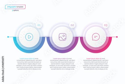 Abstract vector gradient minimalistic infographic template composed of 3 circles