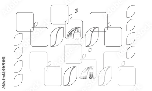 out line abstract background nature concept Leaves pattern and Rectangular geometry on white background. Stroke, ,thin line, Vector ,illustration.