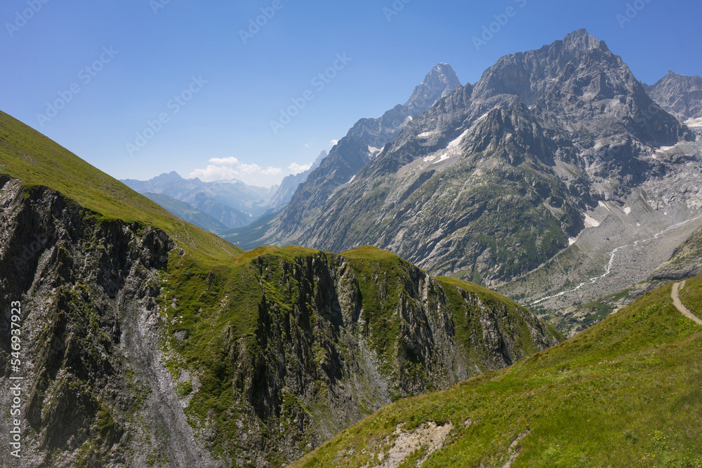 Fototapeta premium Hiking around Mont Blanc, Alpine landscape