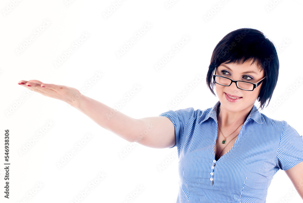 Young pretty woman with empty palm Young pretty woman with empty palm