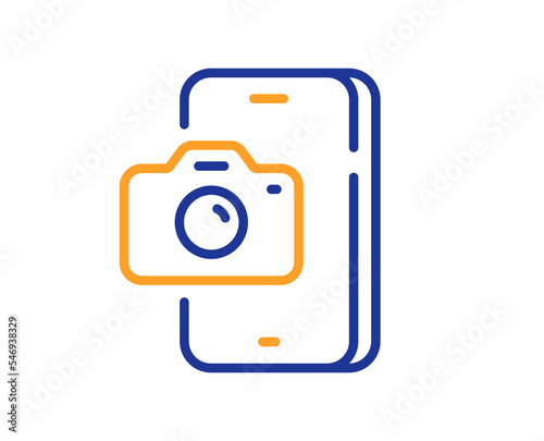 Phone photo line icon. Smartphone or Cellphone sign. Mobile accessories symbol. Colorful thin line outline concept. Linear style phone photo icon. Editable stroke. Vector