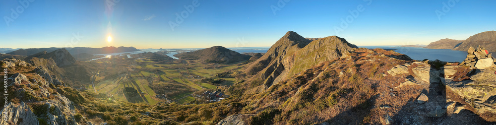 Panorama from the mountain Ramntind in Brønnøy municipality, Helgeland, Norway, Europe