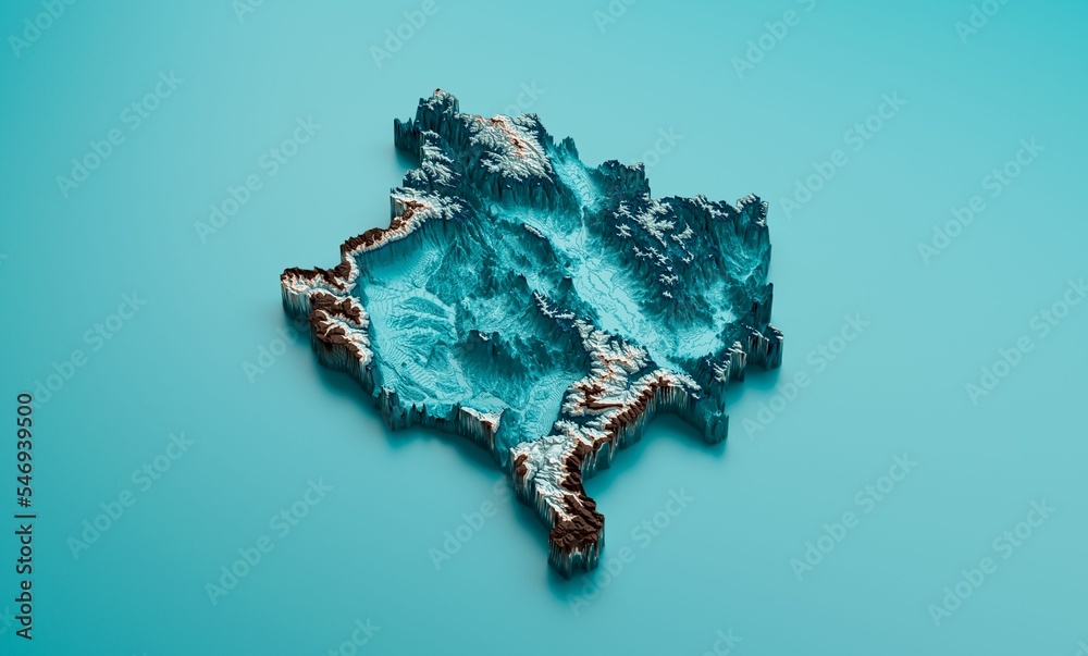 3d illustration of Topographic Kosovo Map Hypsometric Elevation tint ...