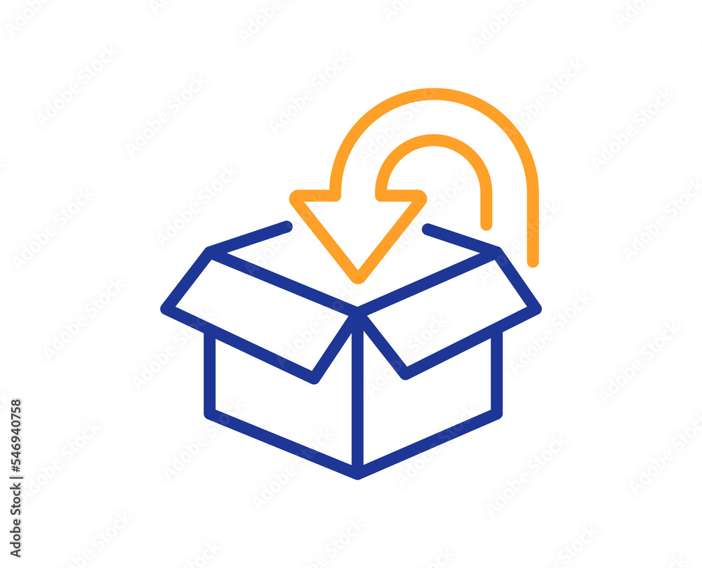 Return package line icon. Delivery box sign. Logistic service symbol. Colorful thin line outline concept. Linear style return package icon. Editable stroke. Vector Return package line icon. Delivery box sign. Logistic service symbol. Colorful thin line outline concept. Linear style return package icon. Editable stroke. Vector