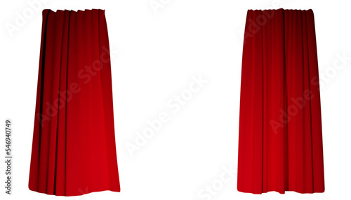 Stage curtains isolated on transparent background. Red velvet movie theater opener curtains with transparent background.