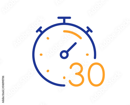 Timer 30 minutes line icon. Stopwatch time sign. Countdown clock symbol. Colorful thin line outline concept. Linear style timer icon. Editable stroke. Vector