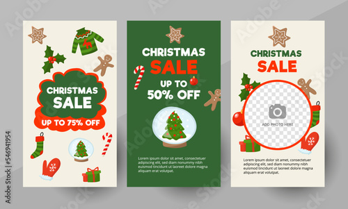 Social media Christmas promo story or post template, editable social media template. Background for social media promotion sale design vector. Banner Template. Vector illustration.