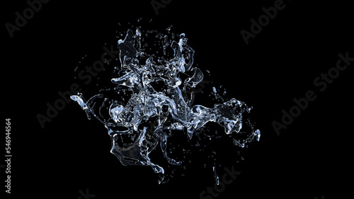 Water Splash with droplets on black background. 3d illustration. © apisit