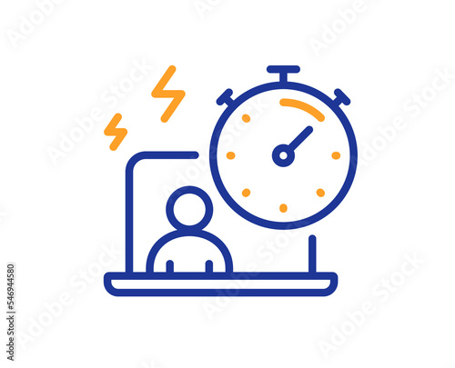 Work timer line icon. Task stopwatch time sign. Online countdown clock symbol. Colorful thin line outline concept. Linear style timer icon. Editable stroke. Vector
