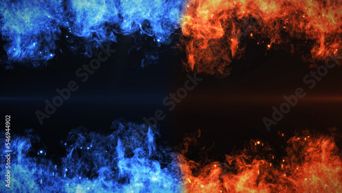 Koncepcja ognia i lodu z iskrą. 3d ilustracji.