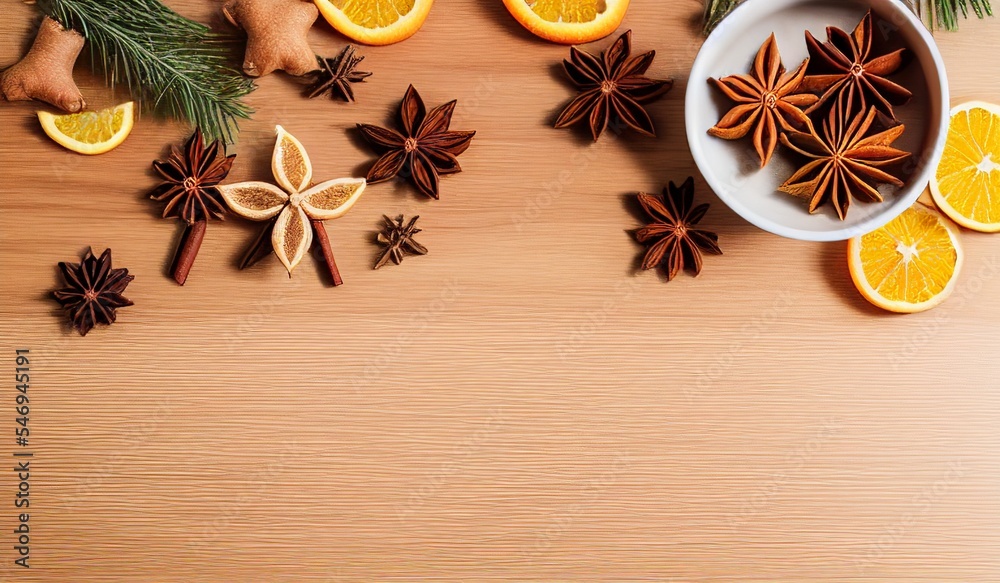 AI-generated Image of A Background With Mixed Christmas Spices and Fruits AI-generated Image of A Background With Mixed Christmas Spices and Fruits