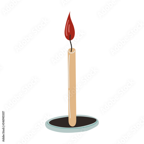Lighted Or Burning Candle. Hand Drawn Christmas Winter Illustration