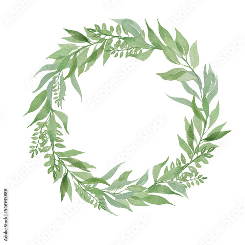 Watercolor greenery wreath. Gentle design green leaves templates for wedding design  invitation  postcards.