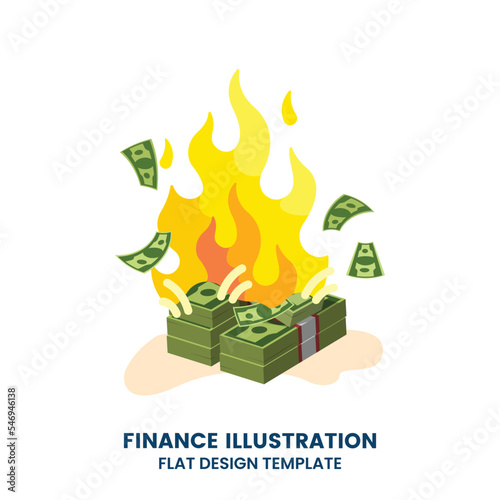 Burning money, Bankruptcy, financial crisis and inflation concept. Wasting money. Finance vector illustration