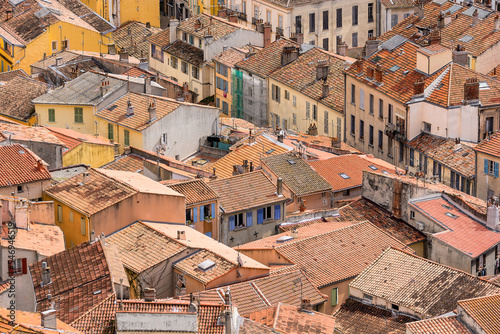 Aerial view of buildings in Mediterranean old city in south of France
