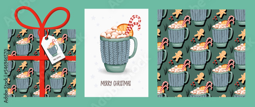 CHRISTMAS SET, Christmas and New Year template set for greeting scrapbooking, congratulations, invitations, tags, cards. Vector illustration.creative artistic templates with winter mugs © Анна Таранкова