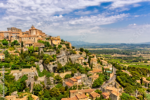Scenic view of the village of Gordes in Provence, south of France against dramatic sky
