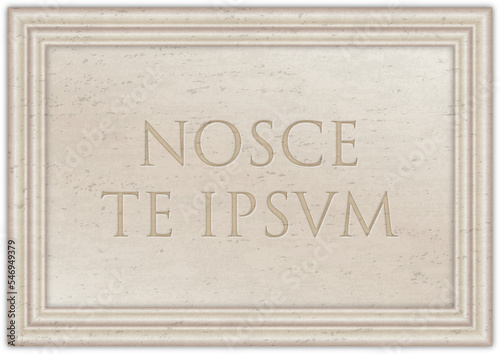 Marble plaque with ancient Latin proverb "NOSCE TE IPSUM", know yourself, illustration