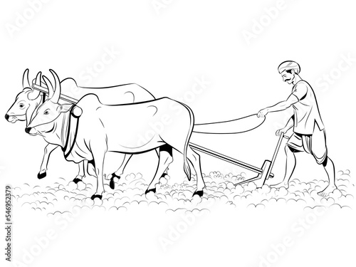 Indian former working with plough