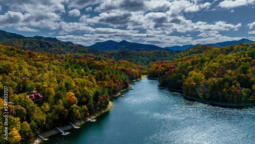 Colorful Lake Nantahala in North Carolina in autumn photo