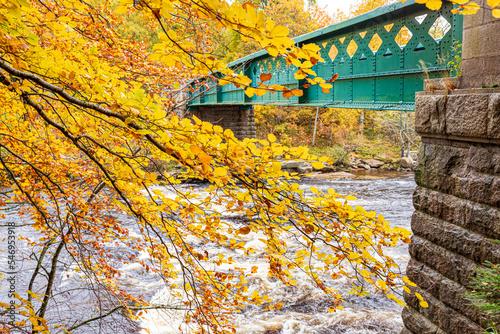 Photo Autumn colours by the bridge over the River Dee at the entrance to Balmoral Cast