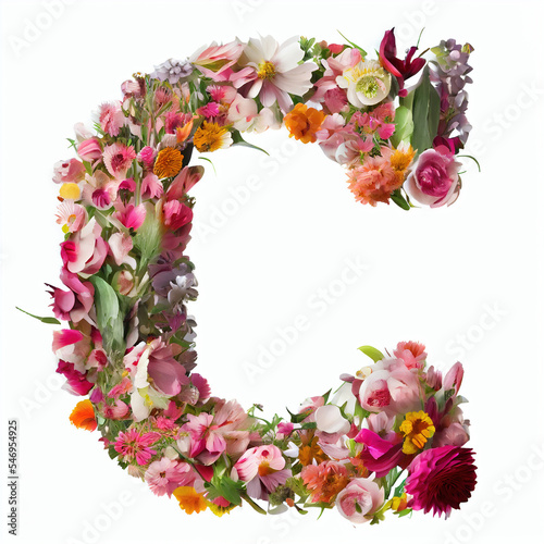 Letter C made of flowers, floral letter C