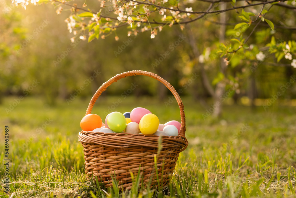 Close up of colorful Easter eggs in a basket Close up of colorful Easter eggs in a basket