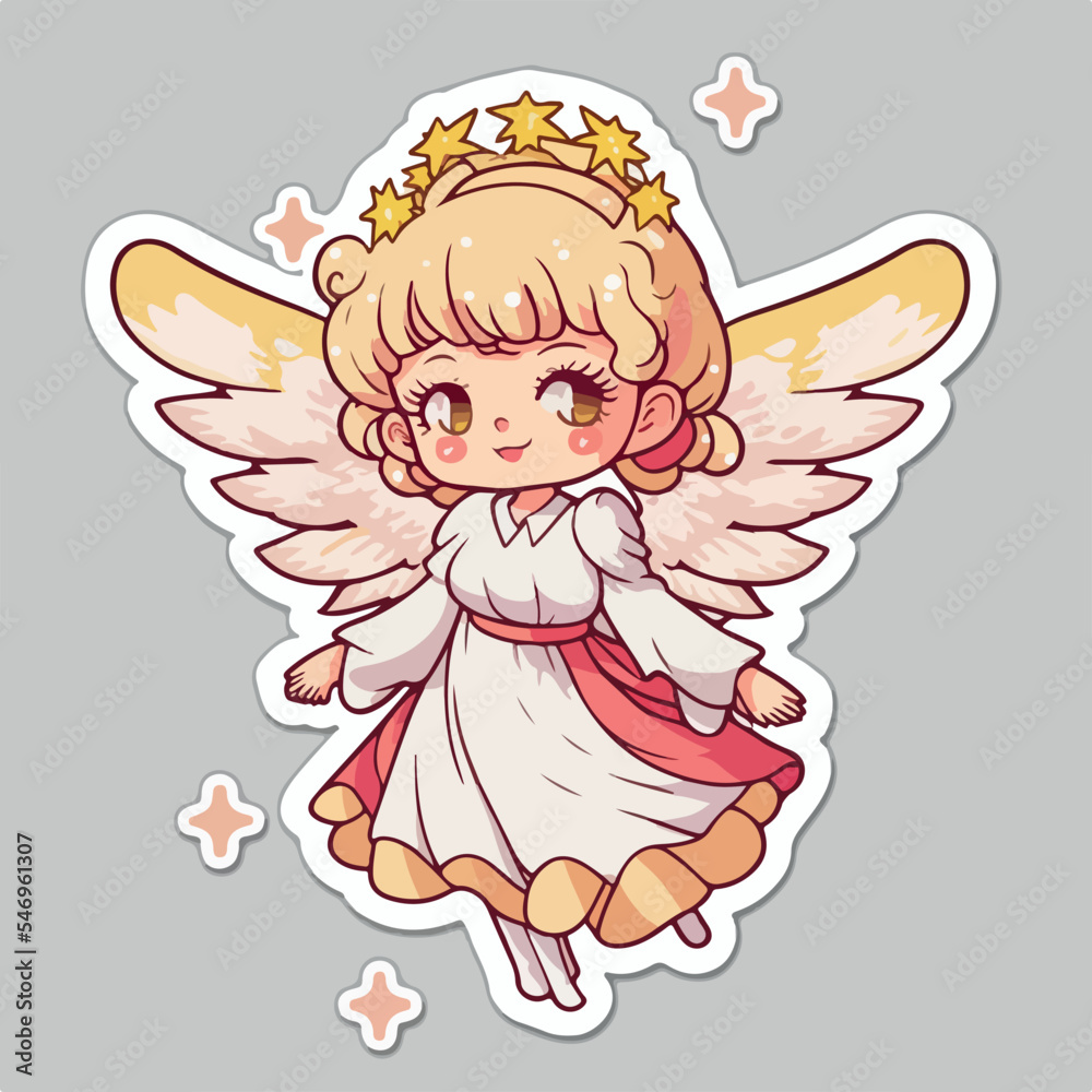 Christmas angel cartoon sticker, xmas wings angel character stickers. Winter collection