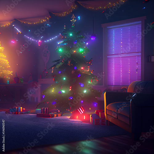 Christmas Day - Living Room with Christmas Lights