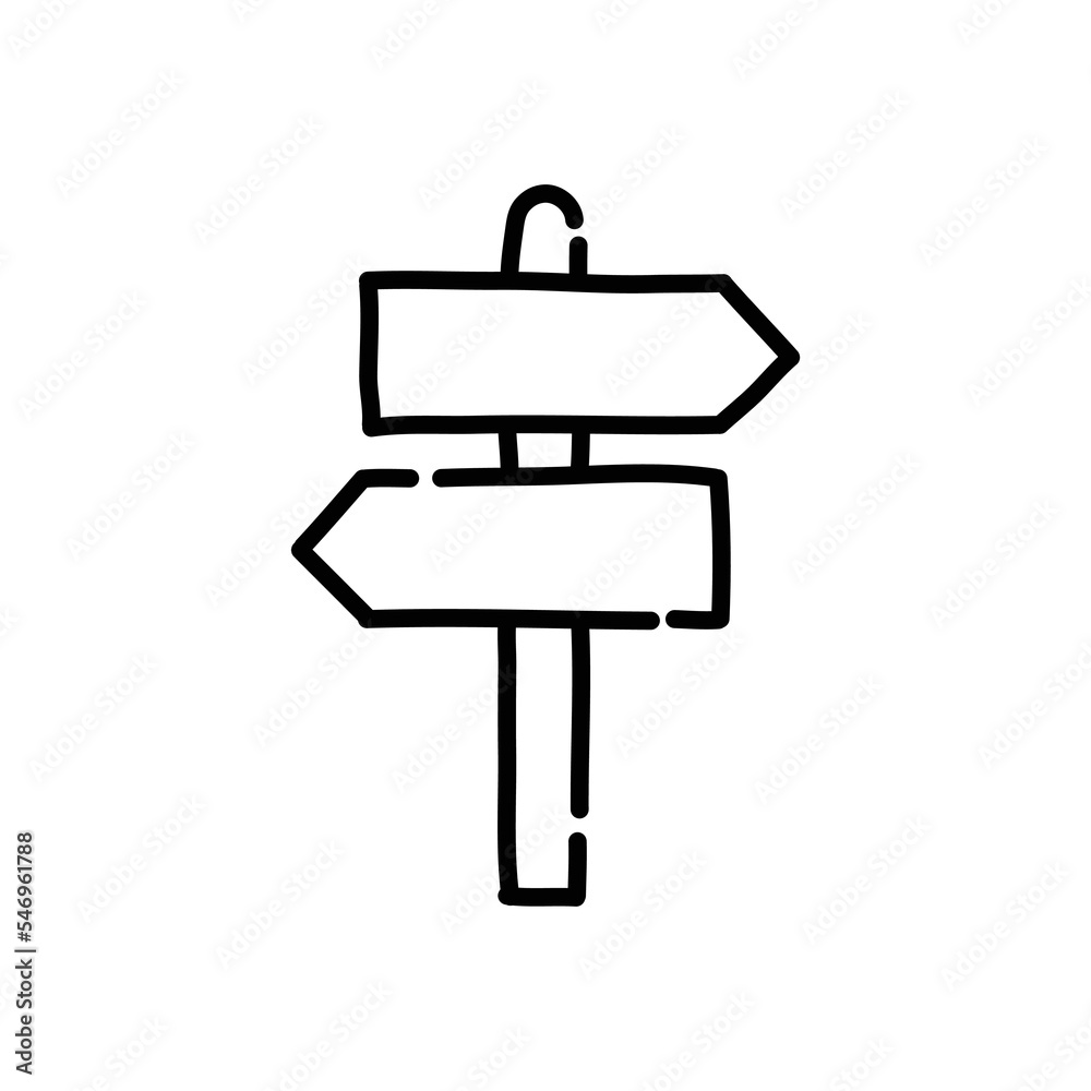 Direction sign doodle icon. Hand drawn black sketch. Vector Illustration. Direction sign doodle icon. Hand drawn black sketch. Vector Illustration.