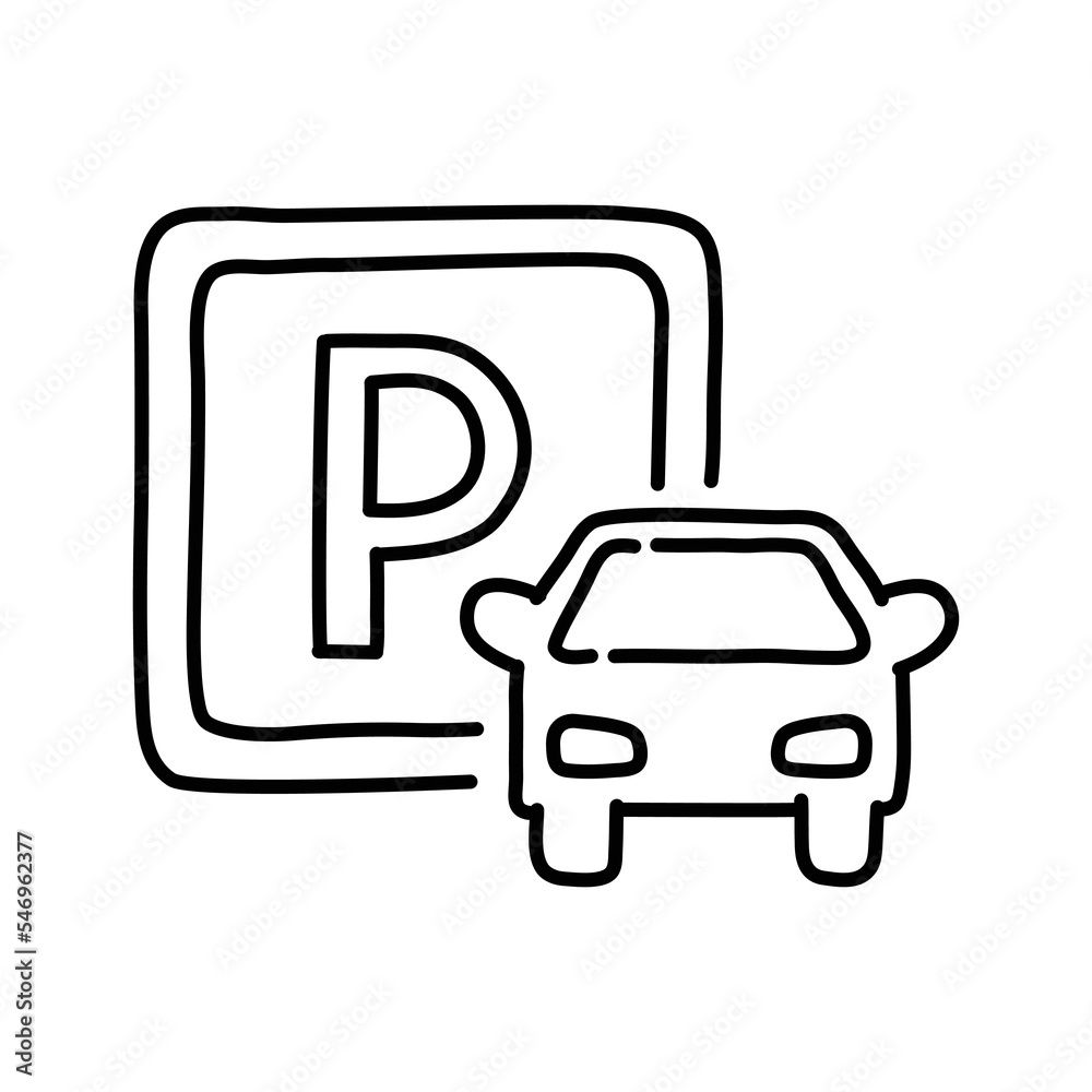 Parking sign doodle icon. Hand drawn black sketch. Vector Illustration. Parking sign doodle icon. Hand drawn black sketch. Vector Illustration.