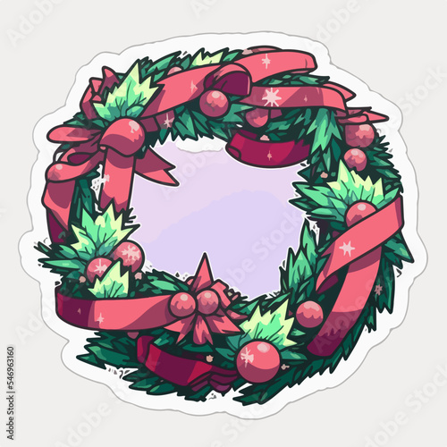 Christmas garland cartoon sticker, xmas omela stickers collection. Multicolor photo